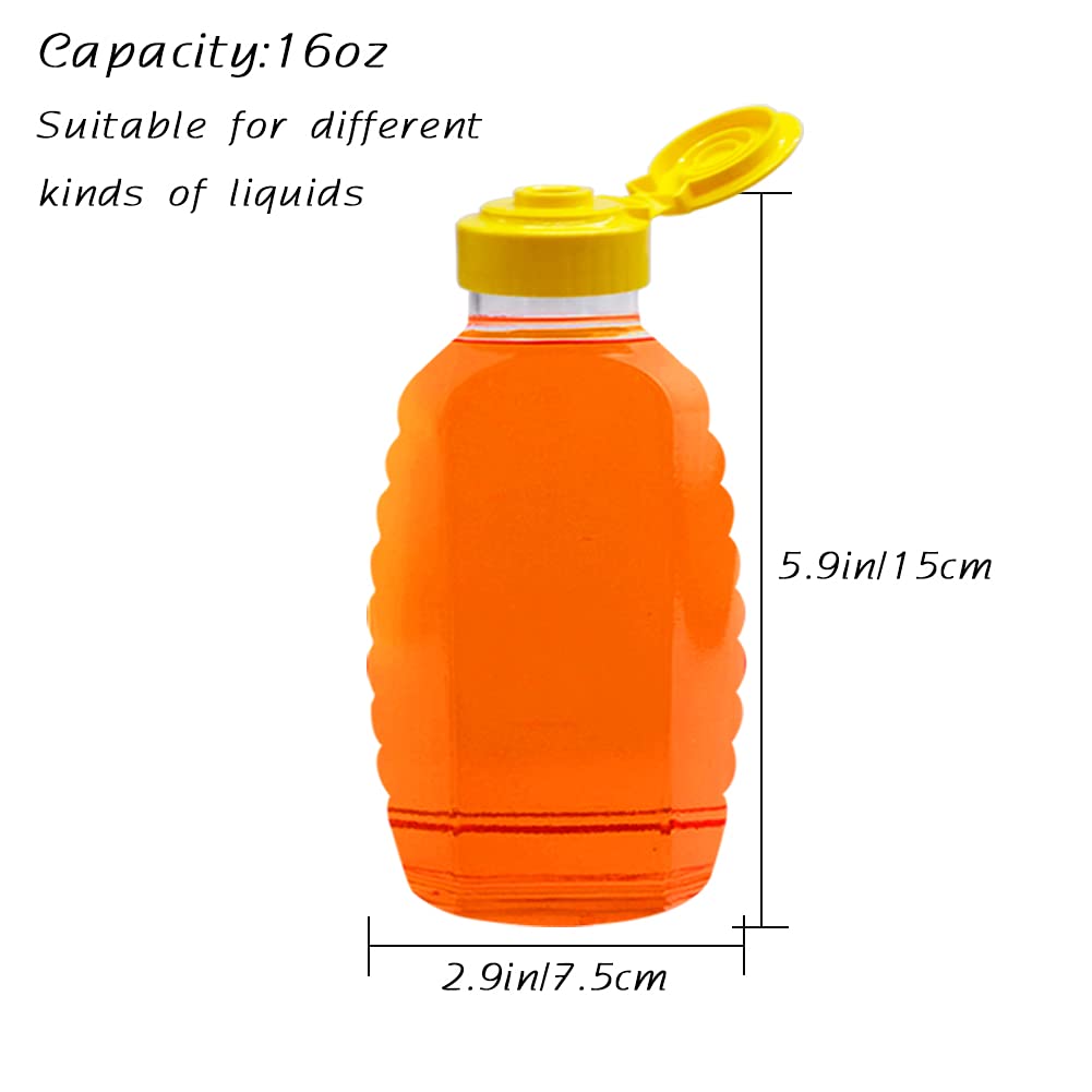 Qinsihwn 8 Pack 16Oz Clear Plastic Honey Bottles,Refillable Food Grade Honey Container,Squeeze Honey Bottle With Leak Proof Flip