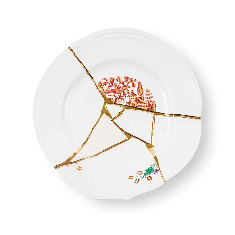 Seletti Kintsugi Dinner Plate In Porcelain And 24 Carat Gold Mod. 1