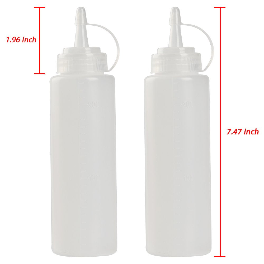 Childhood 8 Oz Squeeze Squirt Condiment Bottles With Cap - Transparent Plastic - For Ketchup Salad Dressing Mustard Olive Oil Se