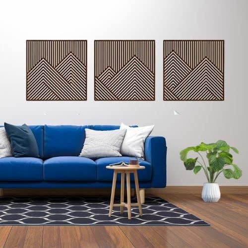 Wall Magix Set Of 3 Abstract Mountain Wooden Wall Art Panels - Brown Wall Hanging For Bedroom, Living Room, Home Decoration, Wal