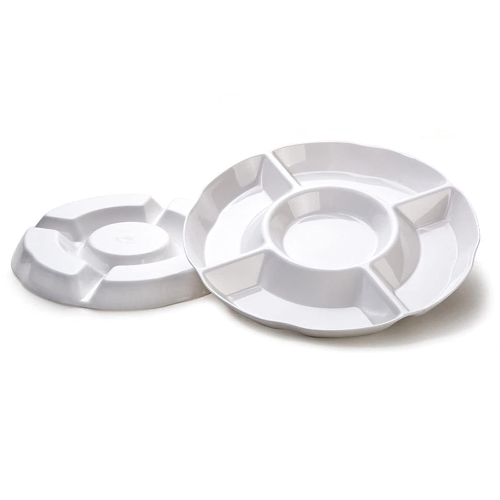 Set Of 2Pcs 10 Inch Melamine Serving Tray With 5 Compartments, Divided Serving Platter For Appetizer, Snack, Veggie, Fruits (Whi