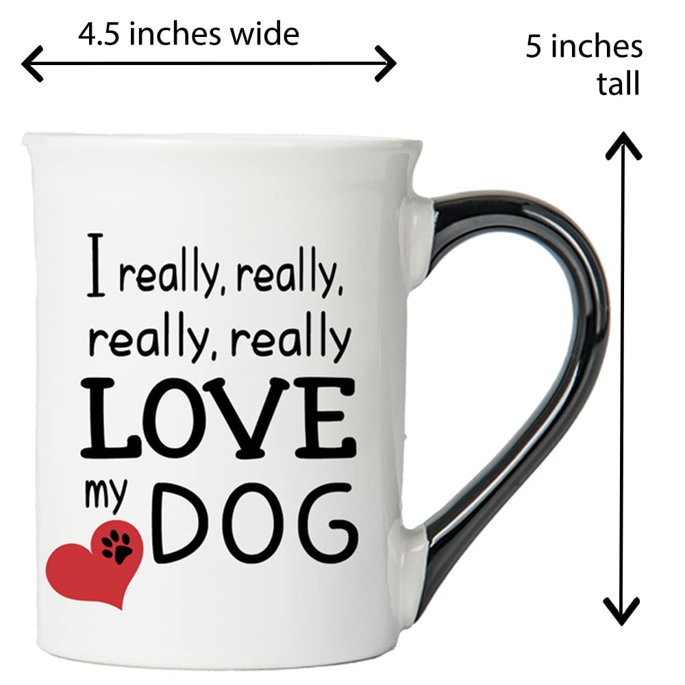 Cottage Creek I Really Love My Dog Mug, 16Oz Black And White Gift Boxed Ceramic Coffee Cup For Dog Mom And Dad, Cute Tea Mug And
