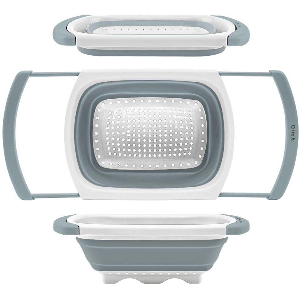 Qimh Collapsible Colander | Over The Sink Silicone Kitchen Strainers And Colanders With Extendable Handles | Veggies, Fruit And