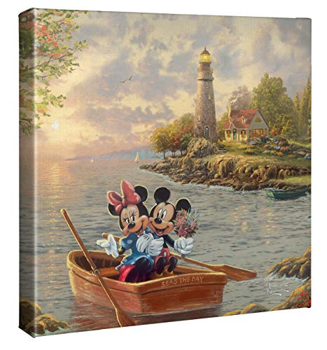 Thomas Kinkade Mickey And Minnie Lighthouse Cove 14'' X 14'' Gallery Wrapped Canvas Art | Frameless Room Wall Art | Certificate