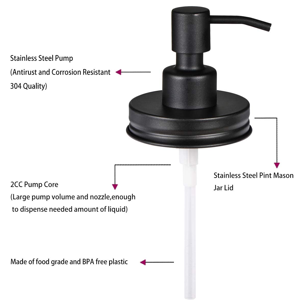 Mason Jar Liquid Soap Dispenser Lids(2) -Premium Rust Proof Stainless Steel Replacement- Farmhouse Decor For Kitchen & Bathroom,