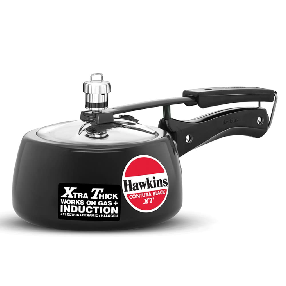 Hawkins Contura Black XT 1.5 Litre Pressure Cooker, Hard Anodised Cooker, Small Induction Cooker, Extra Thick Handi Cooker, Blac