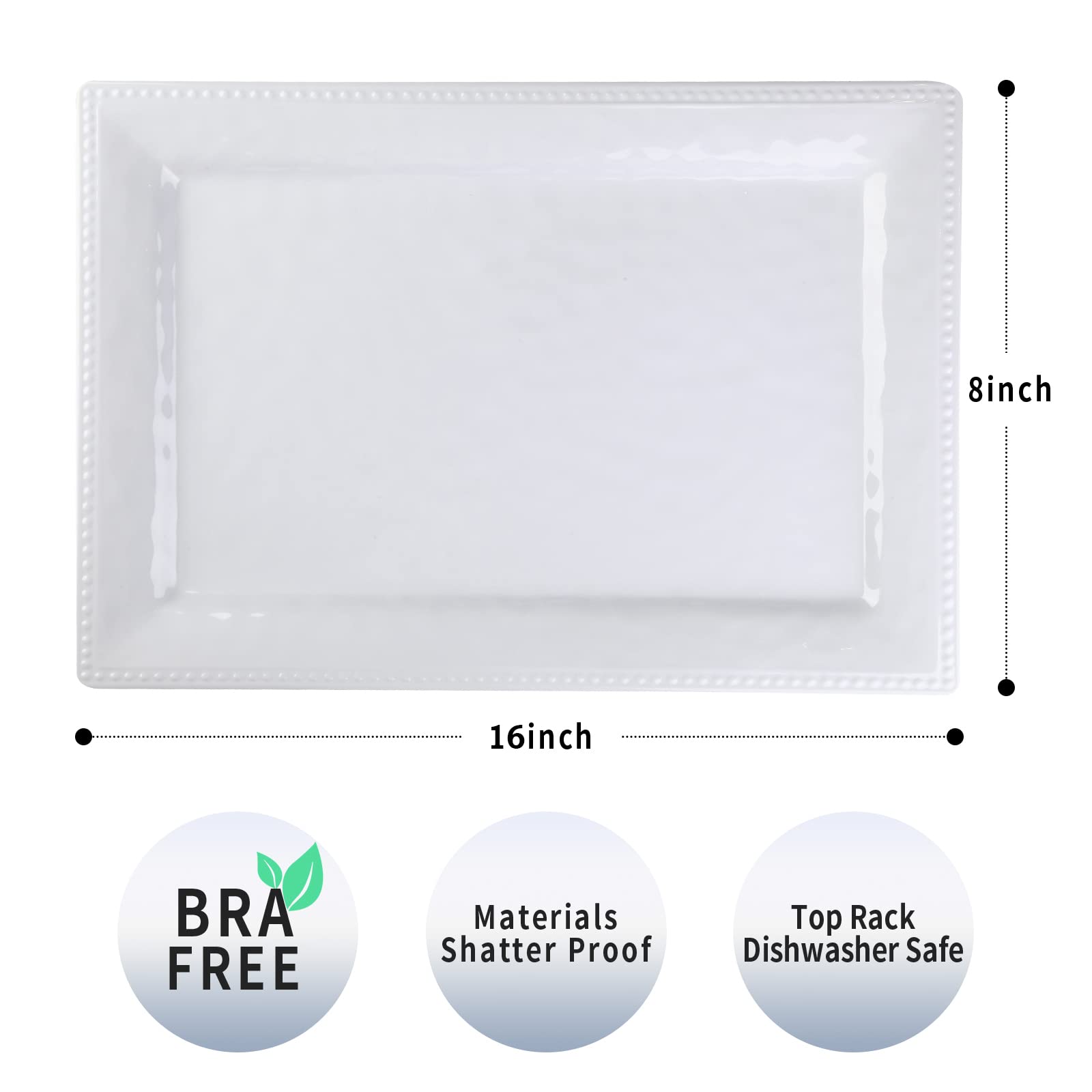 Lok-Osemile Embossed Effectset Of 2 Melamine Rectangular Serving Trays/Platters - White (2)