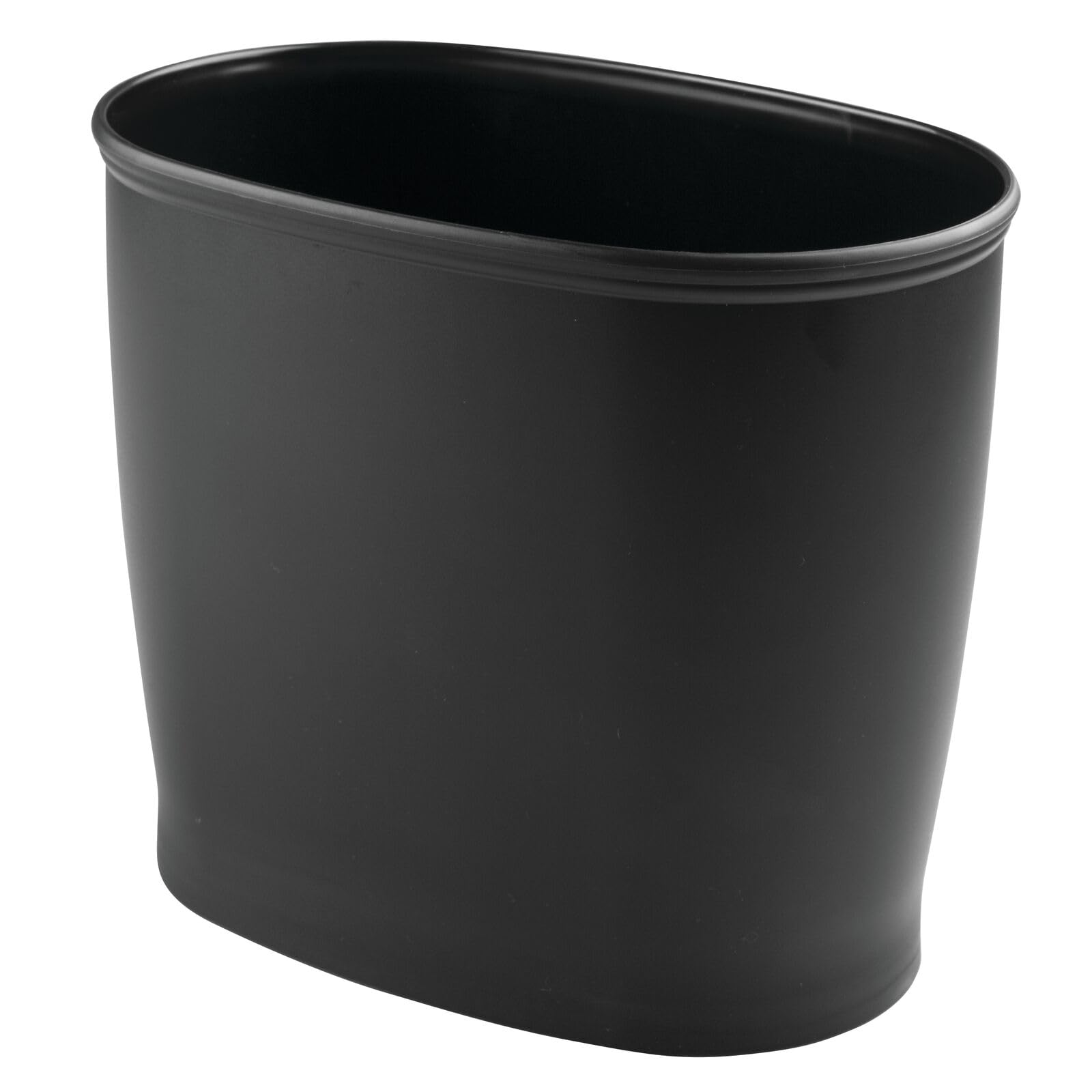Mdesign Oval Shatter-Resistant Plastic Trash Can, 8.5 Liters, Black, 12'' X 8'' X 10''