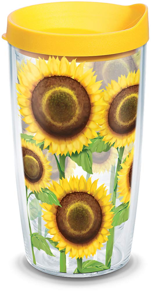 Tervis Plastic Sunflowers Tumbler With Wrap And Yellow Lid 16Oz, Clear
