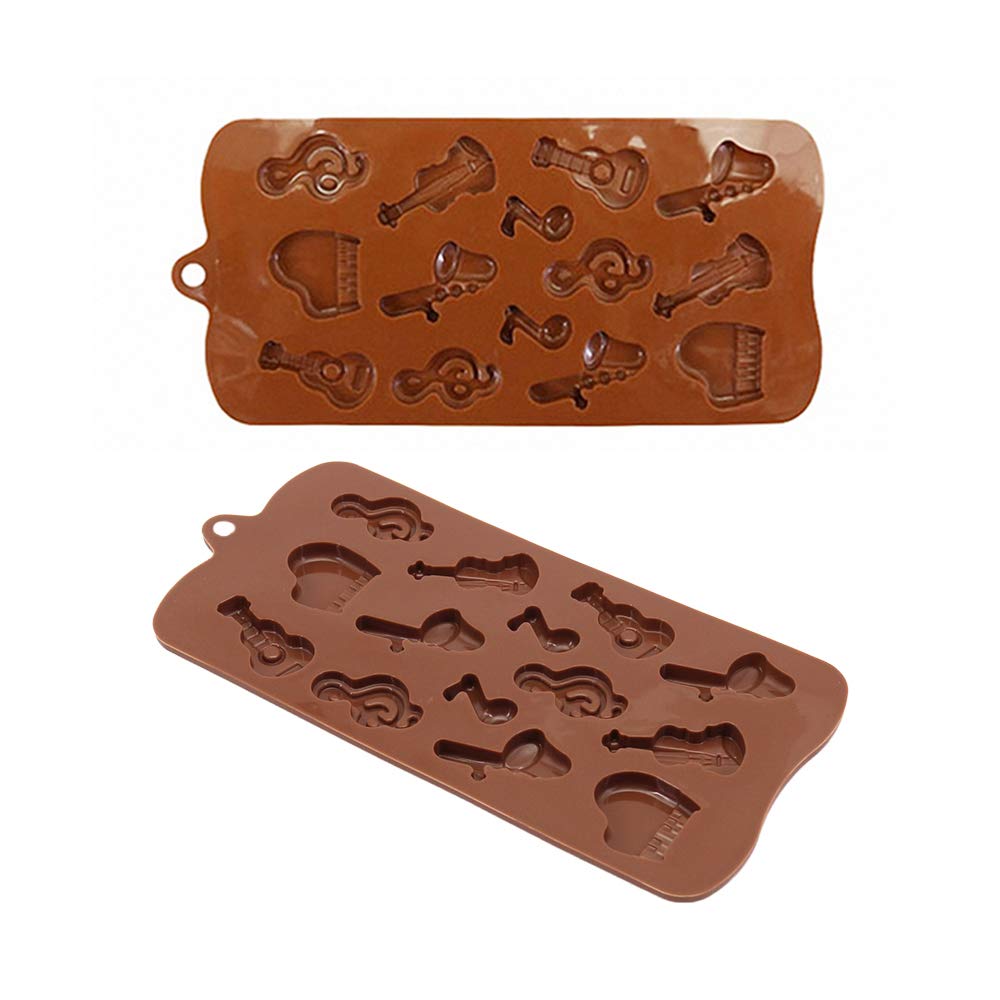 2Pcs Musical Instrument Silicone Chocolate Mold Music Note Bass Guitar Piano Saxophone Shape Candy Mini Soap Crayon Melt Mould I
