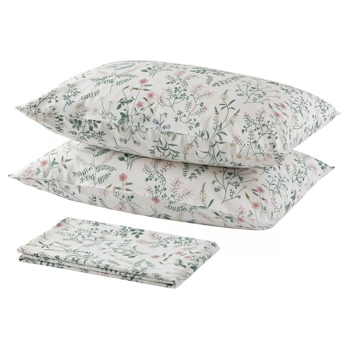 Stork Timjansmott Flat Sheet With 2 Pillowcases  Bedding Set 240X260 Cm Flat Sheet & 50X80 Cm Pillow Covers, Soft Comfortable B
