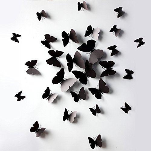 Xtore 24Pcs 3D Home Decor Butterfly | Beautiful Decor Item | Comes With Sticking Pad - (Set Of 24) (Shaded Black)