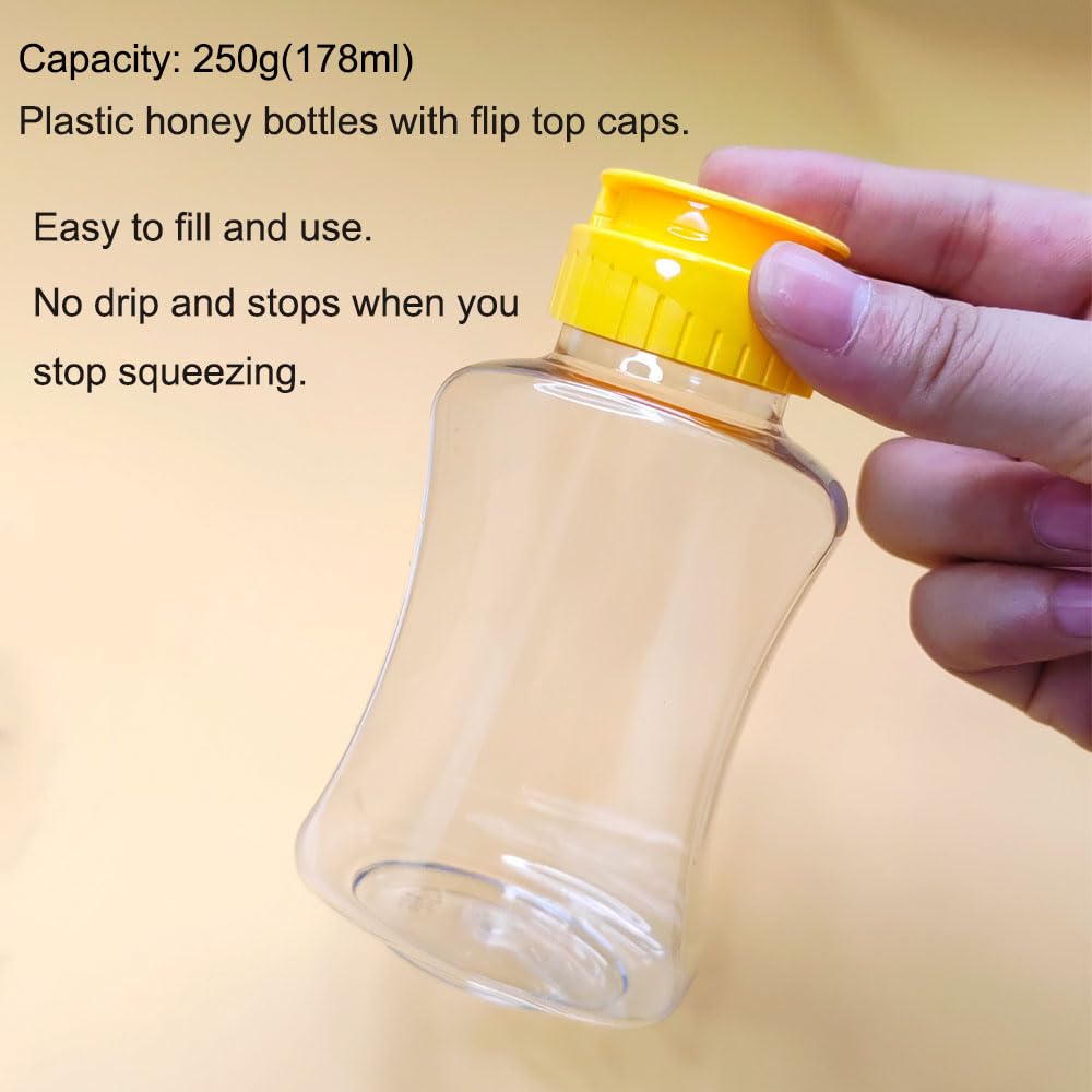 Zayoizy 2Pcs Empty Plastic Honey Bottles Flip Top Squeeze Honey Jars Dispenser Squeezable Honey Containers For Syrups, Ketchup,