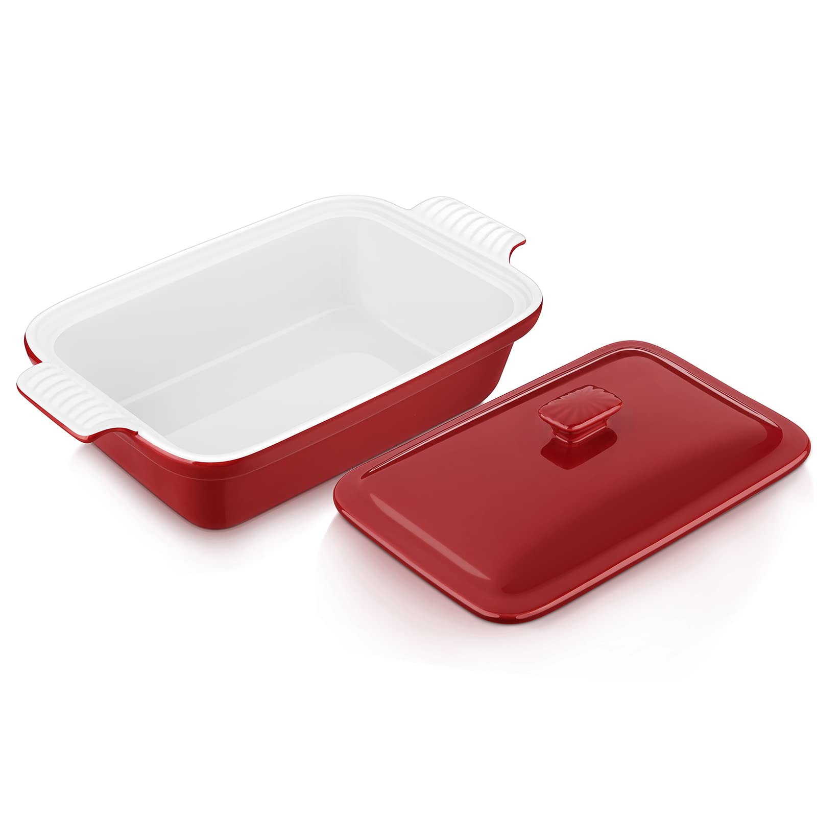 vancasso Blossom Casserole Dish With Lid, 12x7 Lasagna Pan Deep with Lid, 1.9 Quart baking dish with lid Ceramic Casserole Dish 