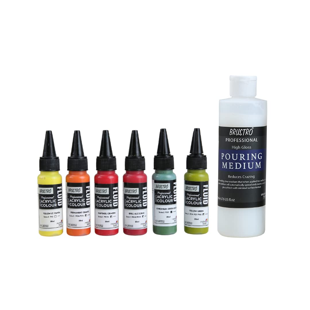 Brustro Professional Artists  Fluid Acrylic 20 Ml Tropical Paradise Set Of 6 With Pouring Medium 200 Ml