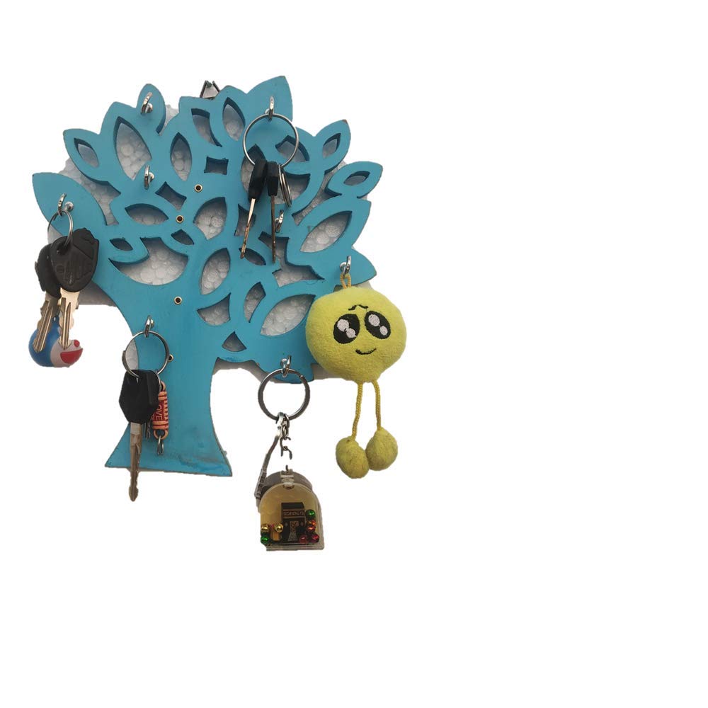 onlinecraft Wooden Wall Key Holder (2706) Blue