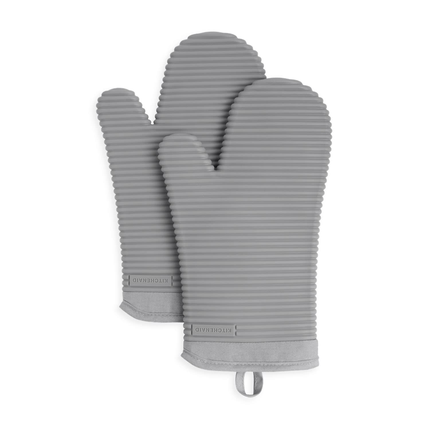 Kitchenaid Ribbed Soft Silicone Oven Mitt Set, 7''X13'', Grey 2 Count
