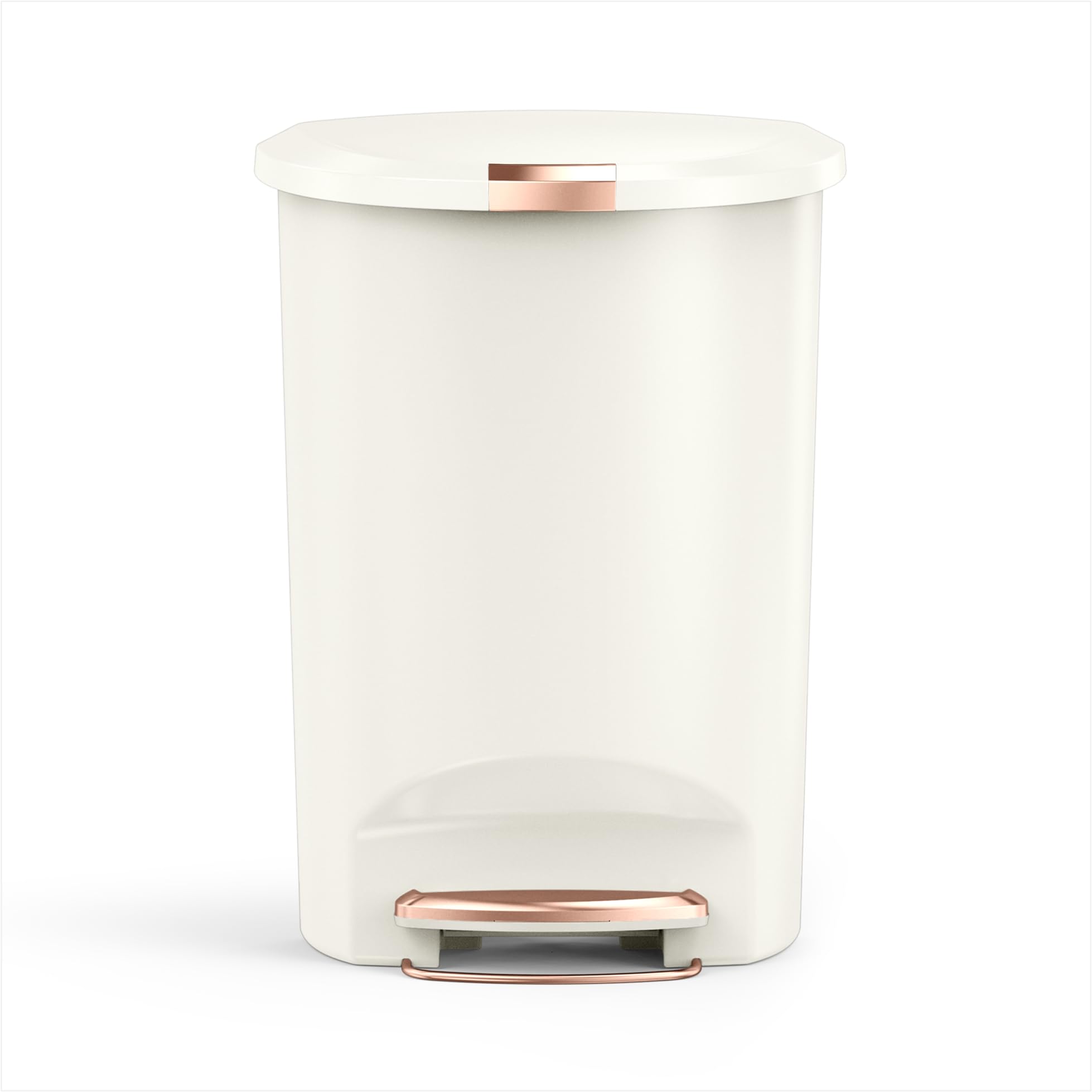 simplehuman 50 Liter / 13 Gallon Hybrid Semi-Round Kitchen Step Trash Can with Secure Slide Lock, Cream Plastic