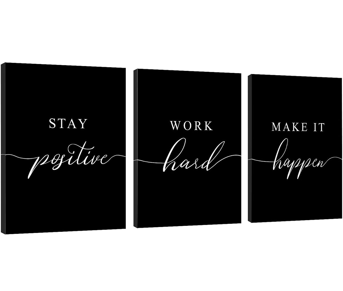 Framed Canvas Wall Art Positive Quote, Black Large Poster, Positive Motivational Set Of 3 Prints,Stay Positive Prints, Inspirati