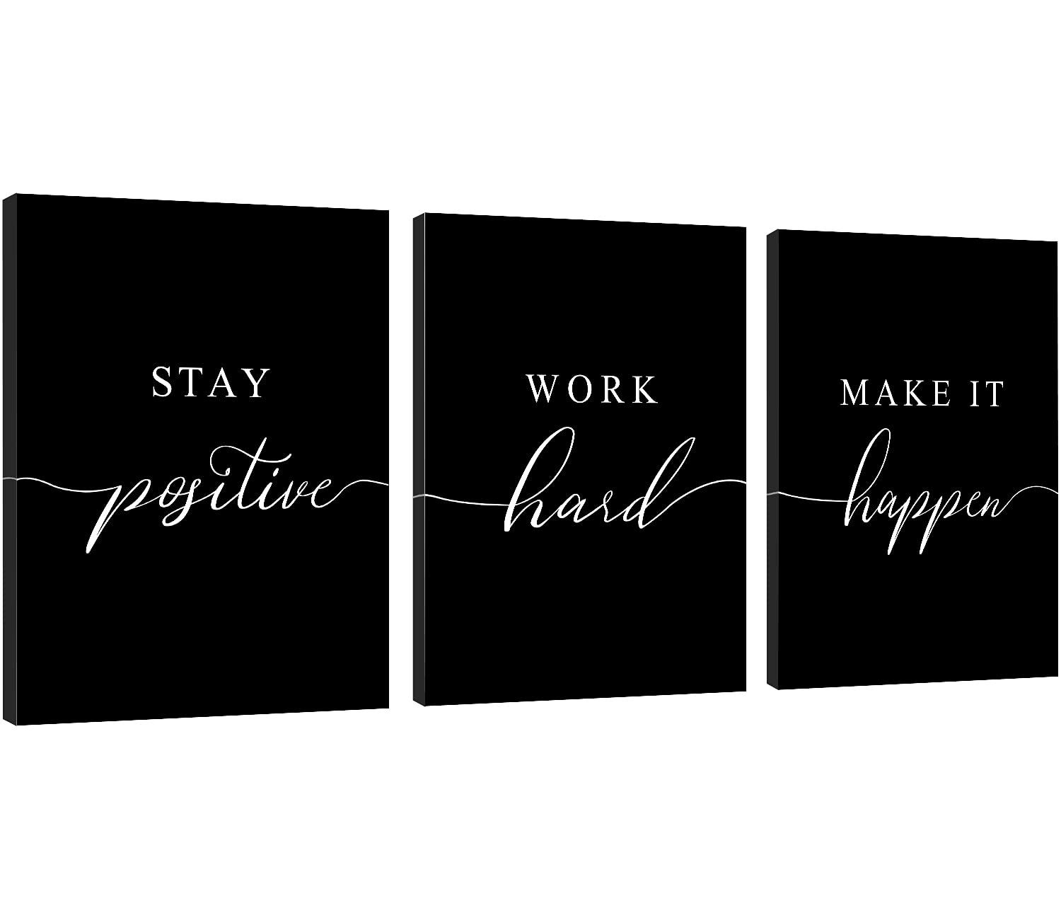 Work Hard Prints,Framed Canvas Wall Art Success Quote, Office Wall Art, Black Large Poster, Positive Motivational Set Of 3 Print