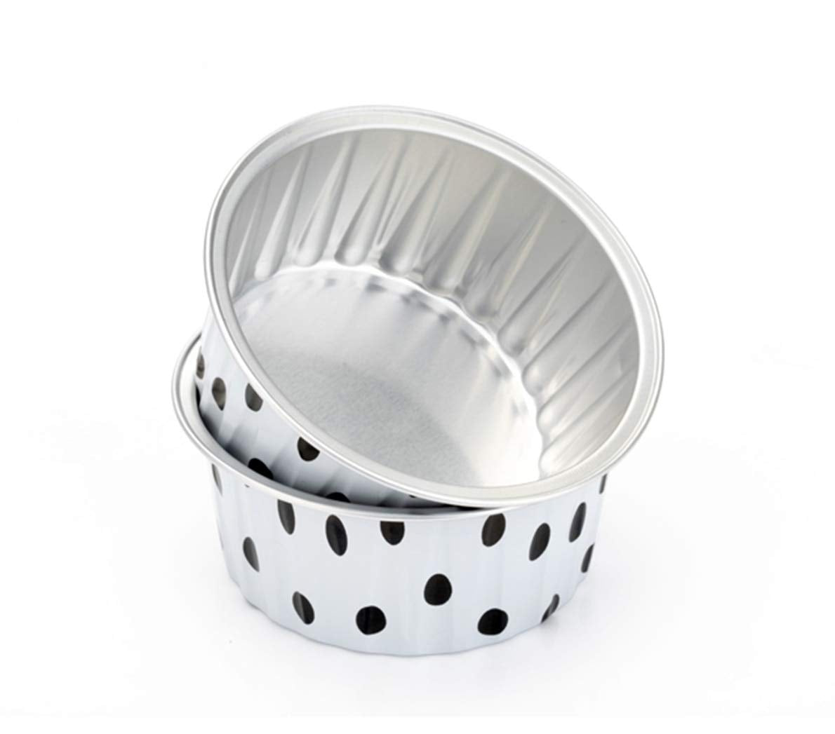 Keisen 3 2/5'' 125Ml 100/Pk 4Oz Disposable Aluminum Foil Cups For Muffin Cupcake Baking Bake Utility Ramekin Cup (Spot)
