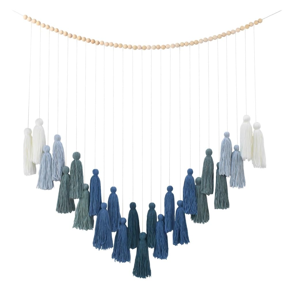 DrCor Ombre Green Boho Macrame Garland - Rustic Yarn Wall Hanging for Living Room, Bedroom or Entryway Decor, Forest Green Mante