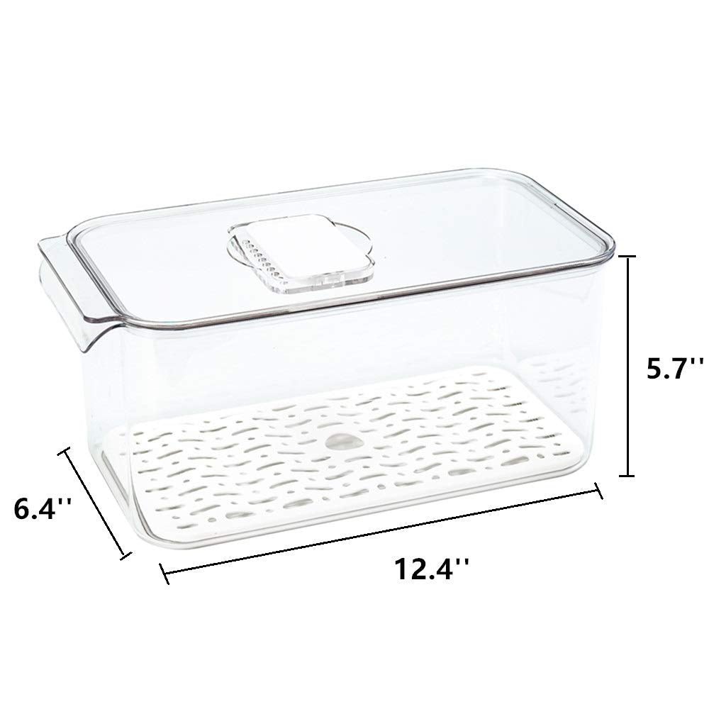 Slideep Refrigerator Food Storage Containers, Lettuce Keeper Large Produce Saver Stackable Container With Lids & Removable Drain