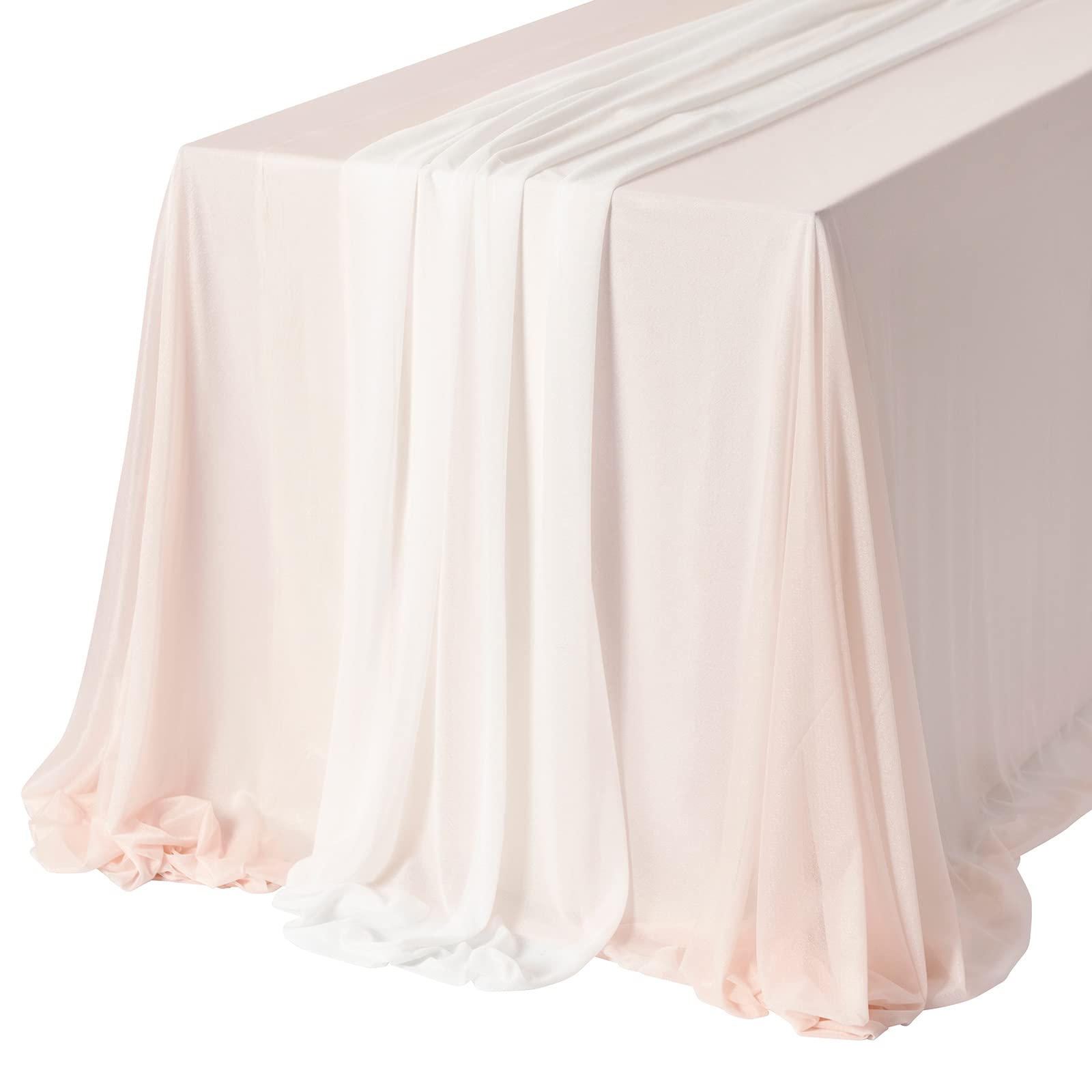 Ling'S Moment Sheer Chiffon Like Blush Tablecloth & Table Runner Set For 3X4Ft Rectangle Table Decor Table Cloth In Blush & Whit