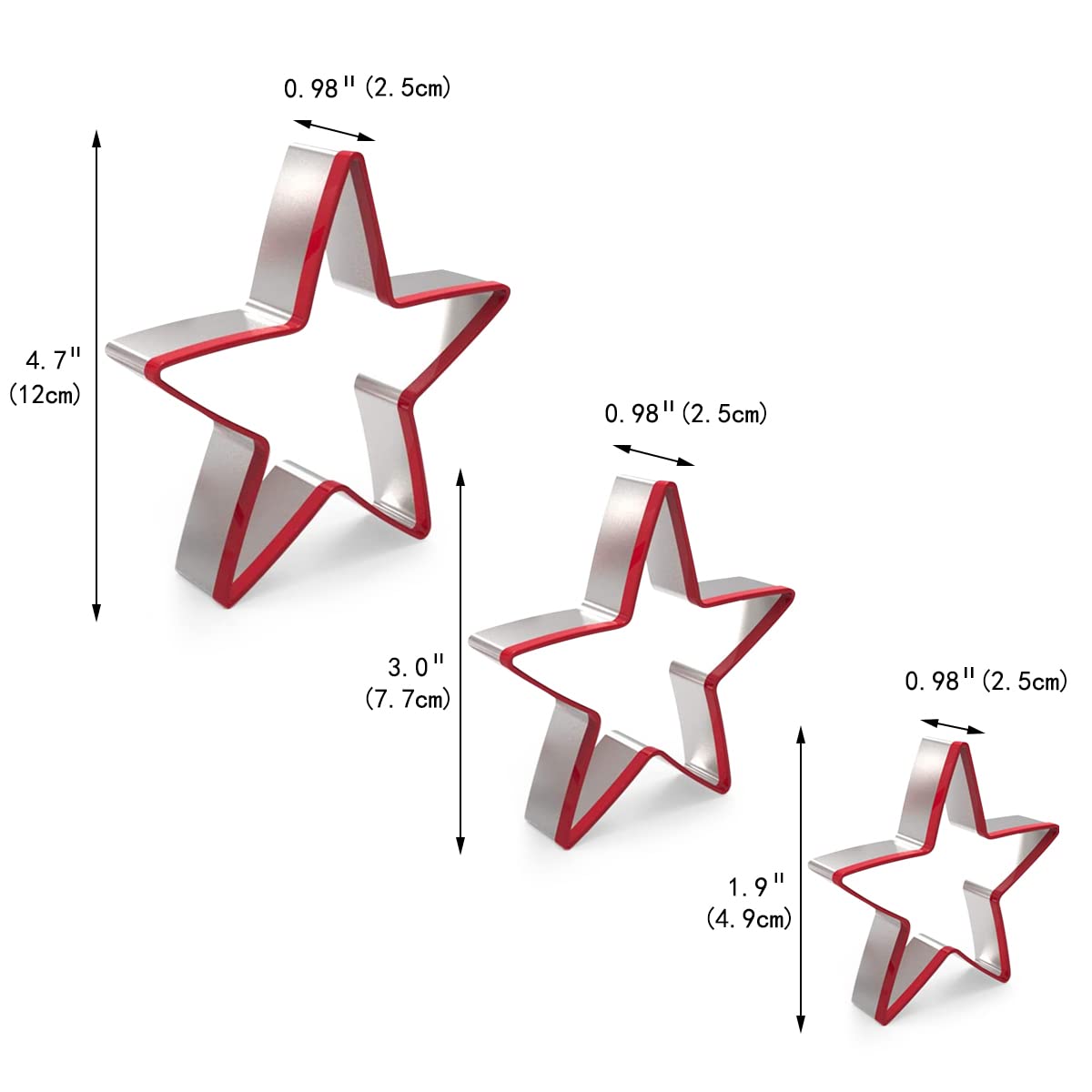 Star Cookie Cutters Set Of 3, Stainless Steel Star Shape Cutters For Sandwich Biscuit Fondant Cake Cheese