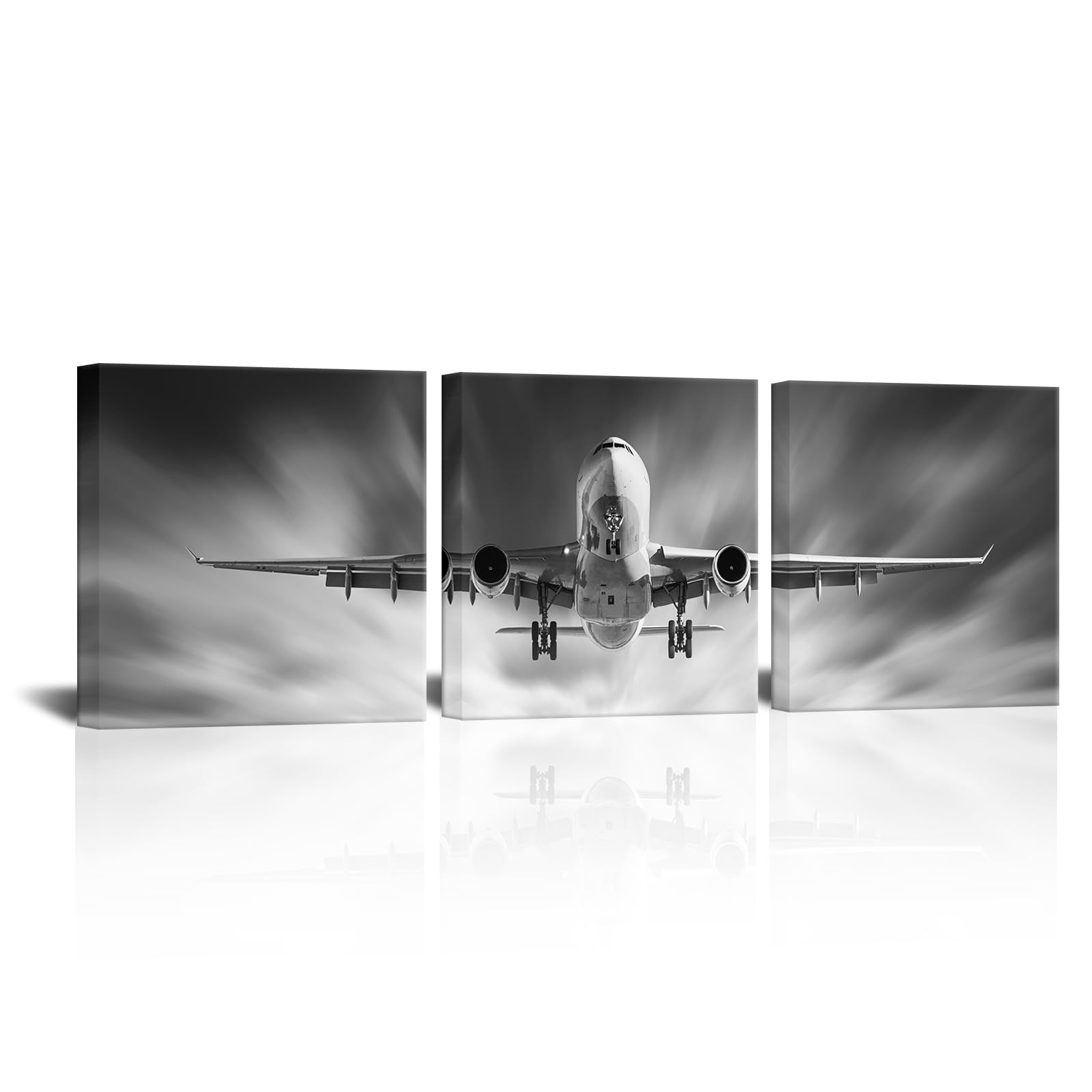 Klvos Black And White Airplane Wall Art Aircraft In Flight Pictures Print On Canvas For Boy Room Home Office Decoration Vintage
