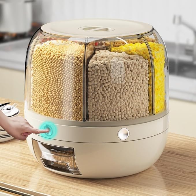 Rotating Rice And Grain Dispenser With Lid For Kitchen  Modular Storage Container For Dry Food, Dal, Cereal, Flour  Plastic Pa
