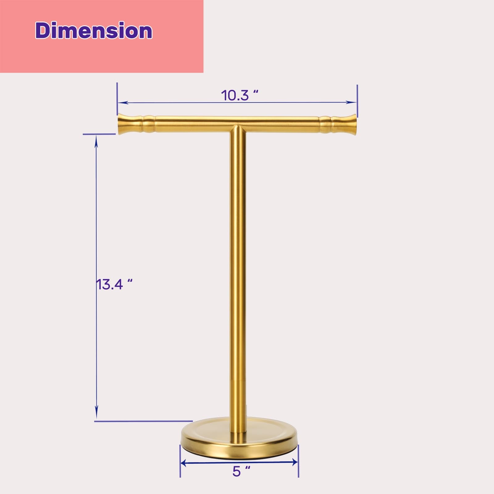 Sfemn Gold Hand Towel Holder Stand For Bathroom Vanity Countertop Sus304 Stainless Steel T-Shape Free Standing Towel Rack Stand