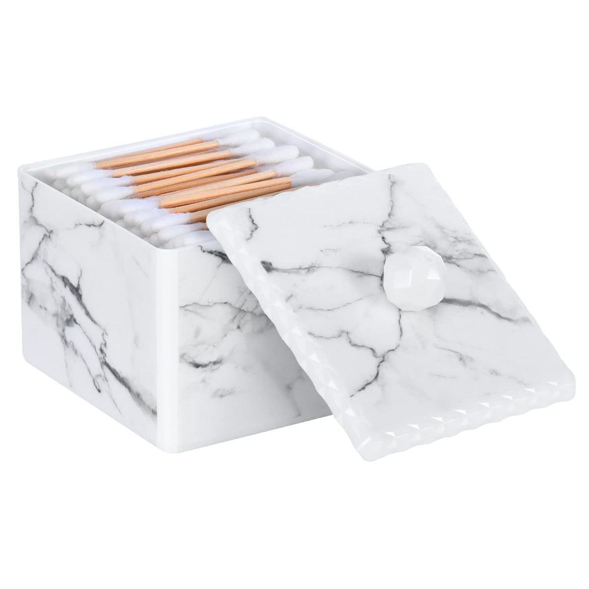 Luxspire Cotton Swab Storage Box With Lid, Q-Tip Swab Holder Cotton Ball Canister Jar Cotton Bud Round Dispenser Box, Cosmetics