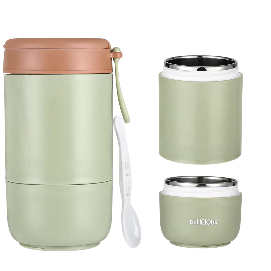 Bhaguji 730Ml Lunch Cup And Container With Lid Spoon & 2 Compartments  Stainless Double Wall Insulated Food Jar For OnTheGo C