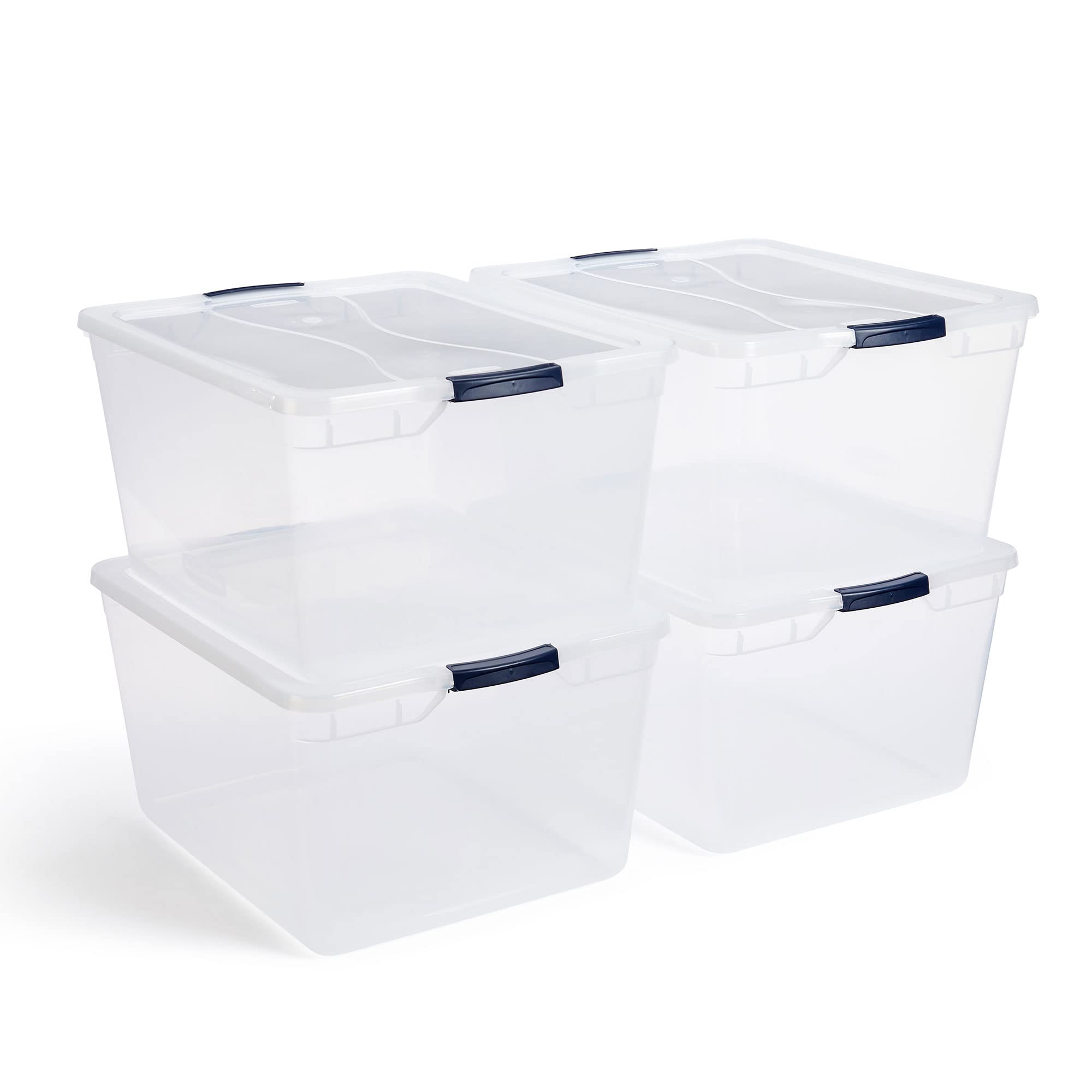 Rubbermaid Cleverstore Clear 71 Qt, 4-Pack, Made In Usa, Stackable Large Clear Storage Bins With Lids, See-Through Plastic Stora