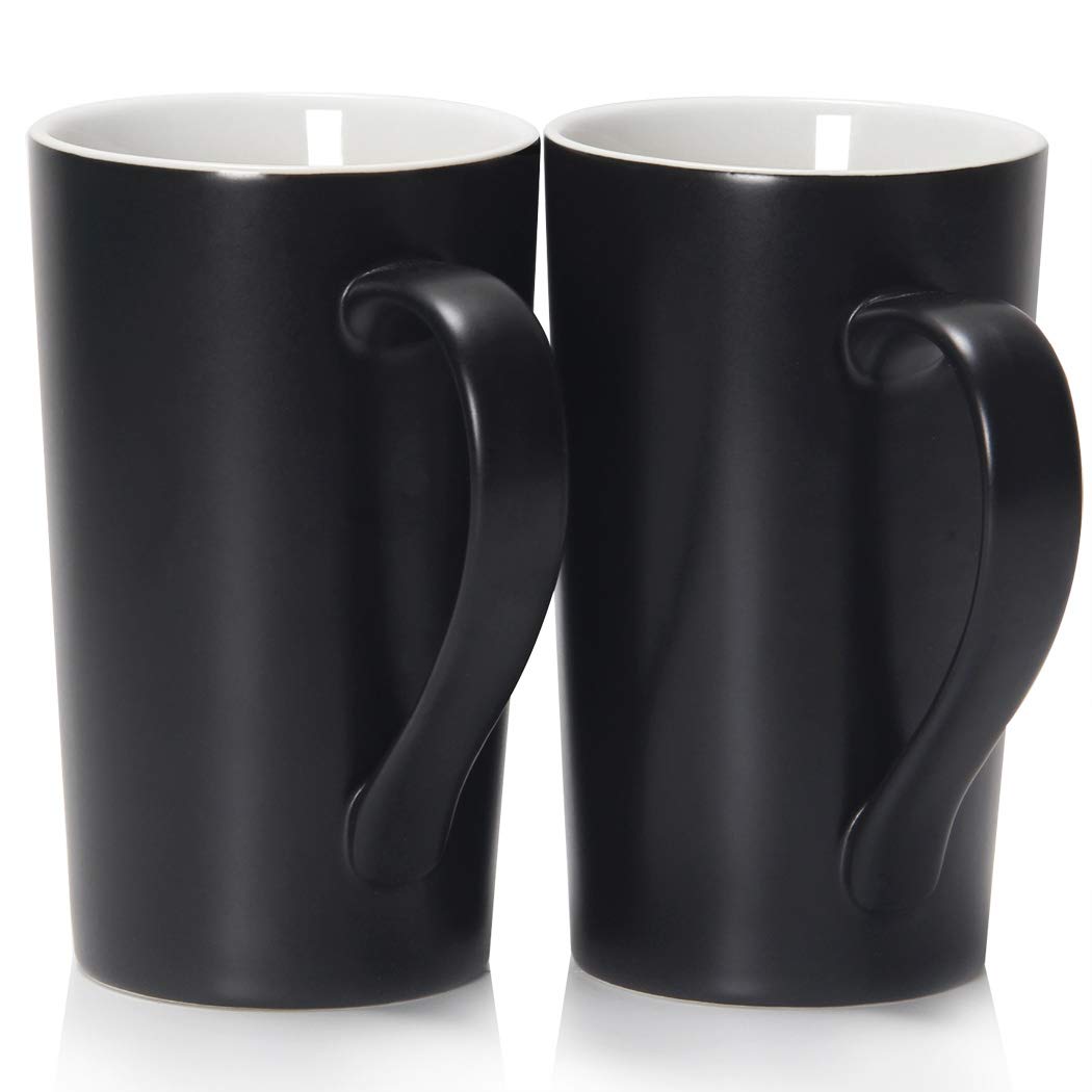 Smilatte 20 Oz Large Coffee Mugs, M007 Plain Tall Ceramic Cup With Handle For Dad Men, Set Of 2, Black