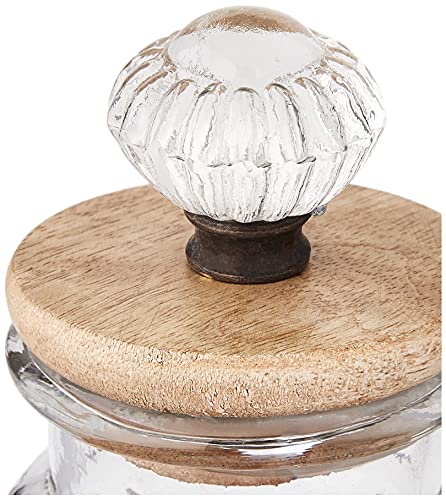 Mud Pie Knob Glass Condiment Set, Canister 3 3/4'' X 2 3/4'' Dia | Caddy 3 3/4'' X 10 1/4'', Brown