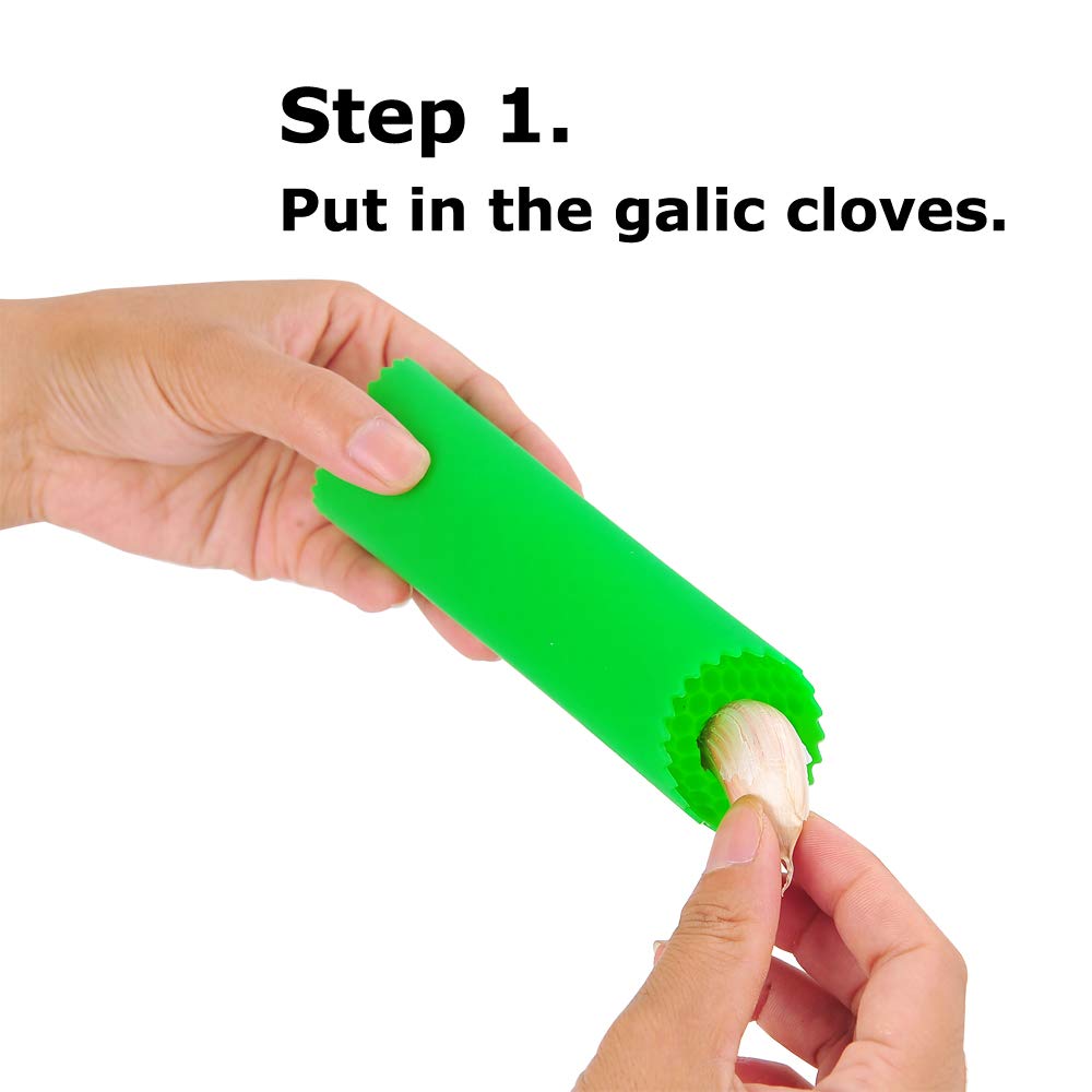 [Upgraded Version] Maxracy 2 Set Peeler Silicone Easy Roll Tube Useful Garlic Odorfree Kitchen Tool (Yellow,Green)