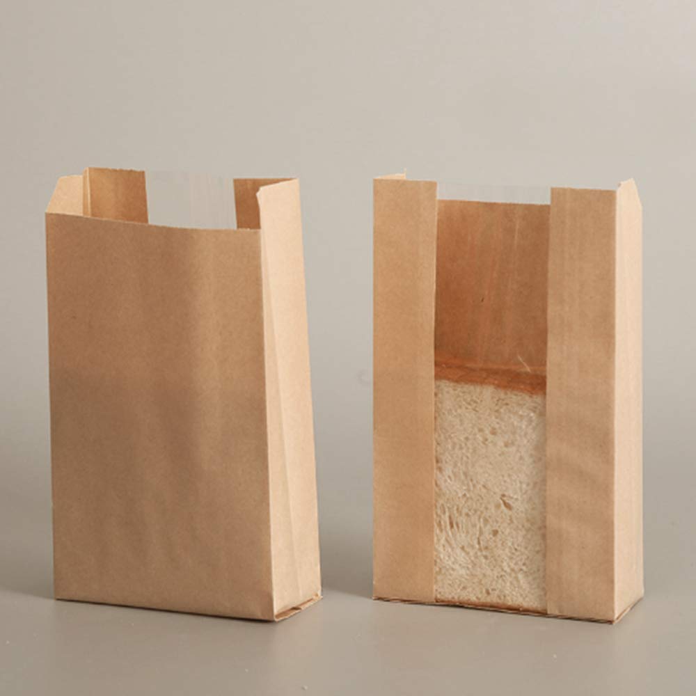 Newbested 30 Pack Kraft Paper Bread Loaf Bag With Clear Front Window,Brown Bakery Cookie Food Coffee Storage Packaging Treat Bag
