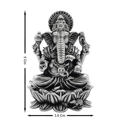 Maa Silver Pure Silver Lord Ganesh/Ganpatiji Semi-Solid Idol/Murti On Lotus/Kamal With Antique Oxidized Finish Perfect For Pooja