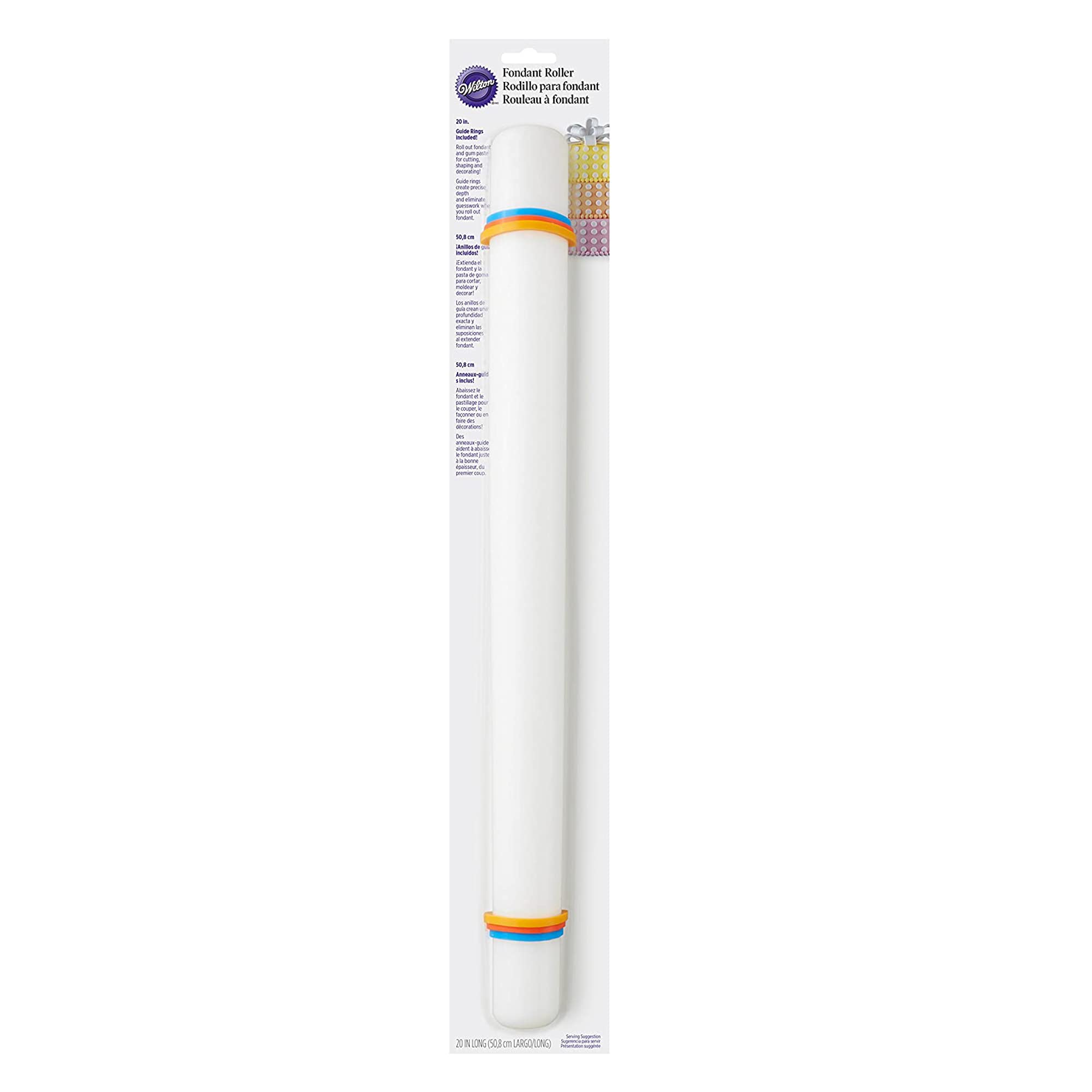 Wilton Large Fondant Rolling Pin with Guide Rings - Fondant Roller Ideal for Rolling Large Amounts of Fondant on Tiered Cakes  20-Inch