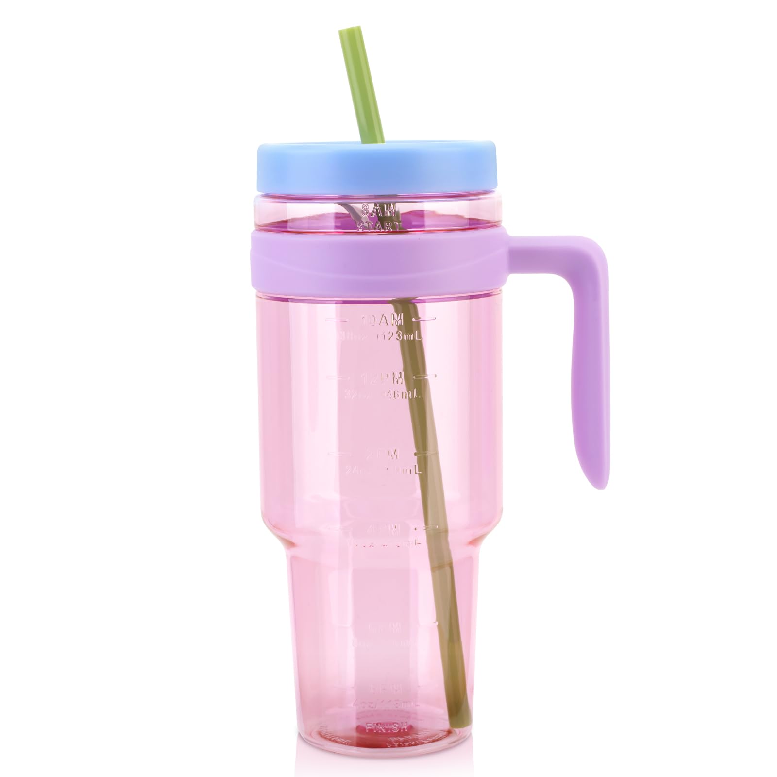 Cafezi 50oz Tritan Plastic Tumbler with Handle and Straw | Leak-Proof Cup with Time Marker | Reusable BPA-Free Clear Water Bottl