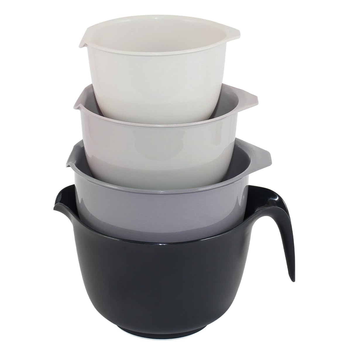 Glad Mixing Bowls with Pour Spout, Set of 4 - Nesting Plastic Bowls (1.2qt, 1.9qt, 2.8qt, and 3qt with Handle) - Non Slip Base, 