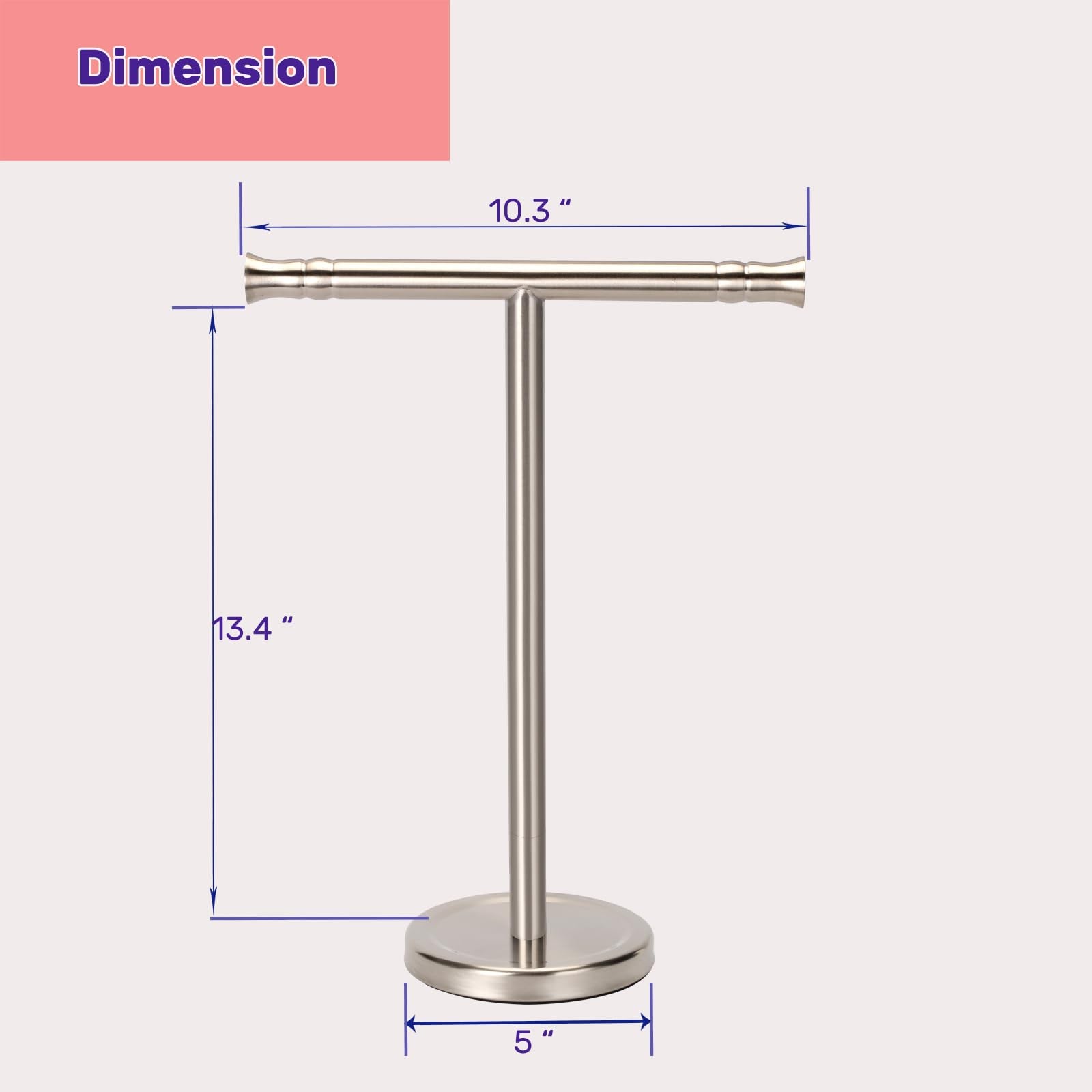 Sfemn Hand Towel Holder Stand For Bathroom Vanity Countertop Sus304 Stainless Steel T-Shape Free Standing Towel Rack Stand Towel