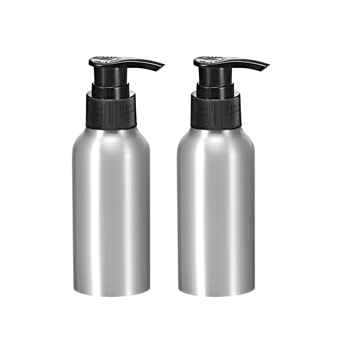 Uxcell 4Oz/120Ml Aluminium Pump Bottle With Black Pump Cap,Empty Refillable Container Travel Bottle For Kitchen And Bathroom 2Pc