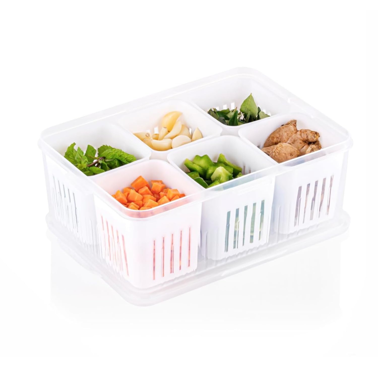 Drumstone 10   6Grid Fridge Storage Boxes With Draining Tray  BpaFree Plastic Food Containers For Kitchen, Freezer, Pantry  