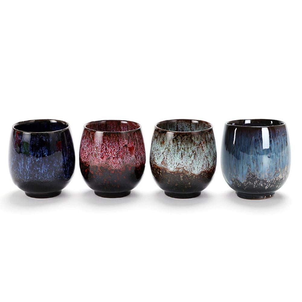 Lxuwbd Jianzhan Ceramic Teacup, Kung Fu Tea Set, Coffee cup,Yerba Mate Set Ceramic Mate CupSet of 4 (4 colors)