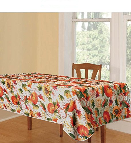 European Fall Harvest Pumpkins And Autumn Leaves Printed Tablecloth - 60'' X 102''