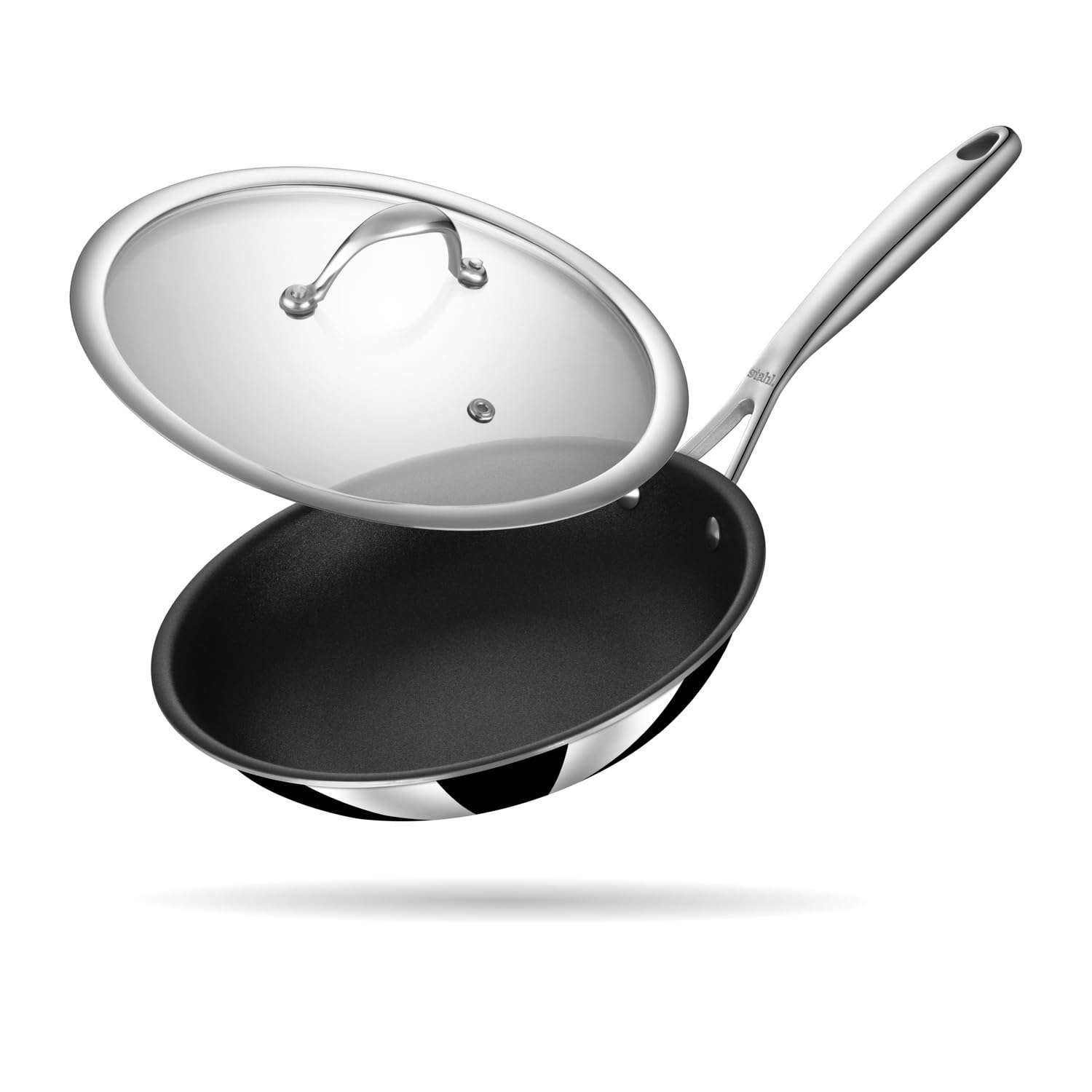 Stahl Artisan Schild 2 L, 24 Cm Frypan Triply Stainless Steel + Peek-Reinforced Non-Stick Fry Pan | Induction & Gas Compatible |