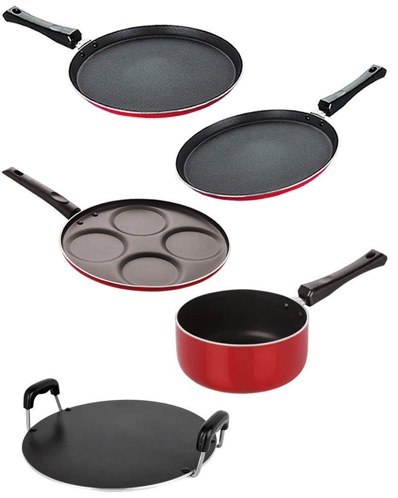 Nirlon Non Stick Cookware Kitchen Cooking Essential Gift Set Of 5 Pieces (2.6Mm_Ft13_Ft12_Spb_Rt_Up4)